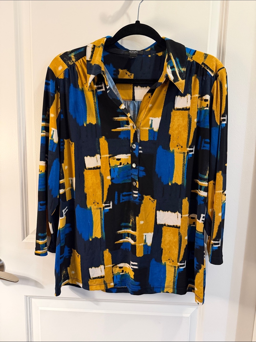 Alfani Black, Blue & Mustard Abstract Button-Down Shirt